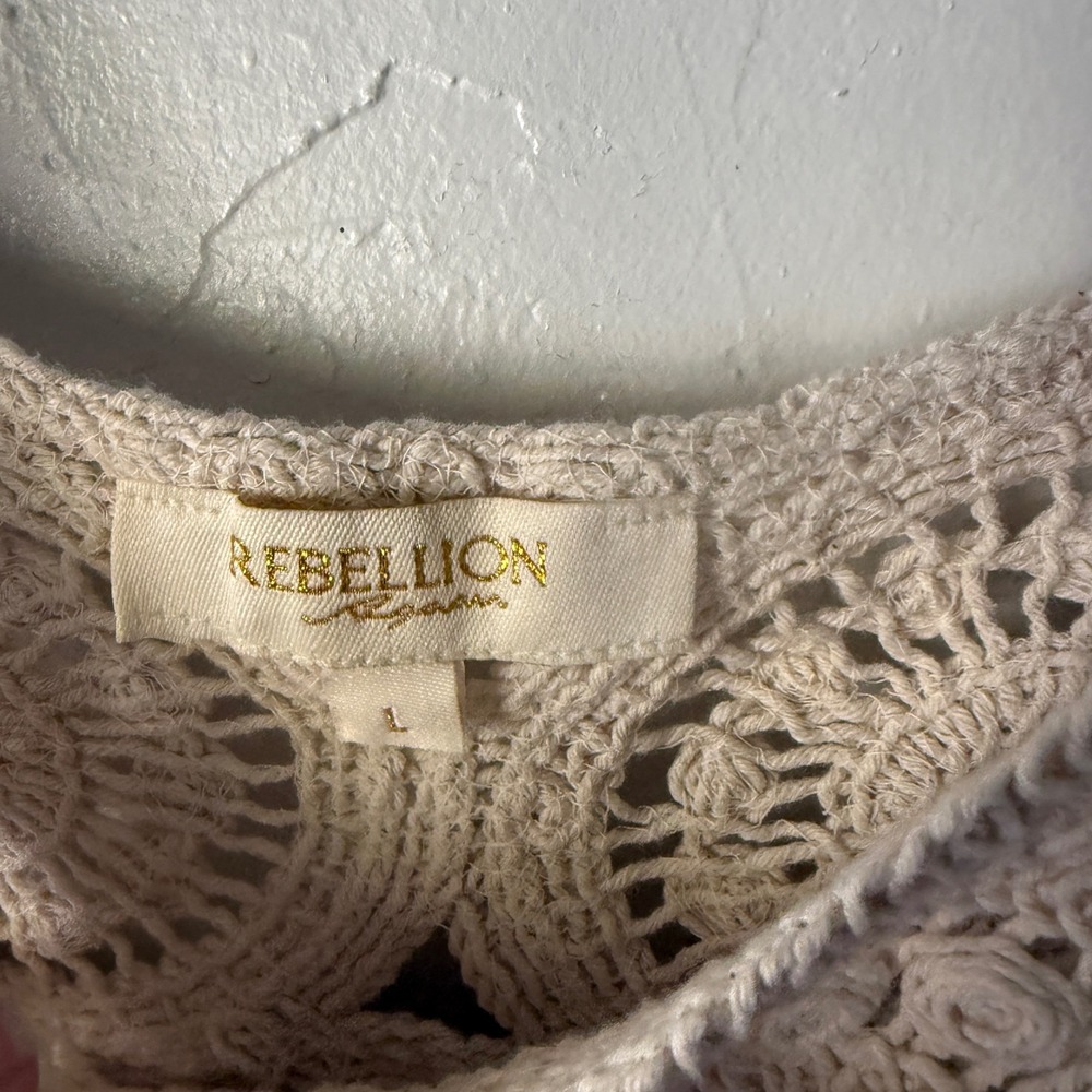 Rebellion Crochet Tank Top Cream Sleeveless Festival Boho Women's L - Picture 6 of 8